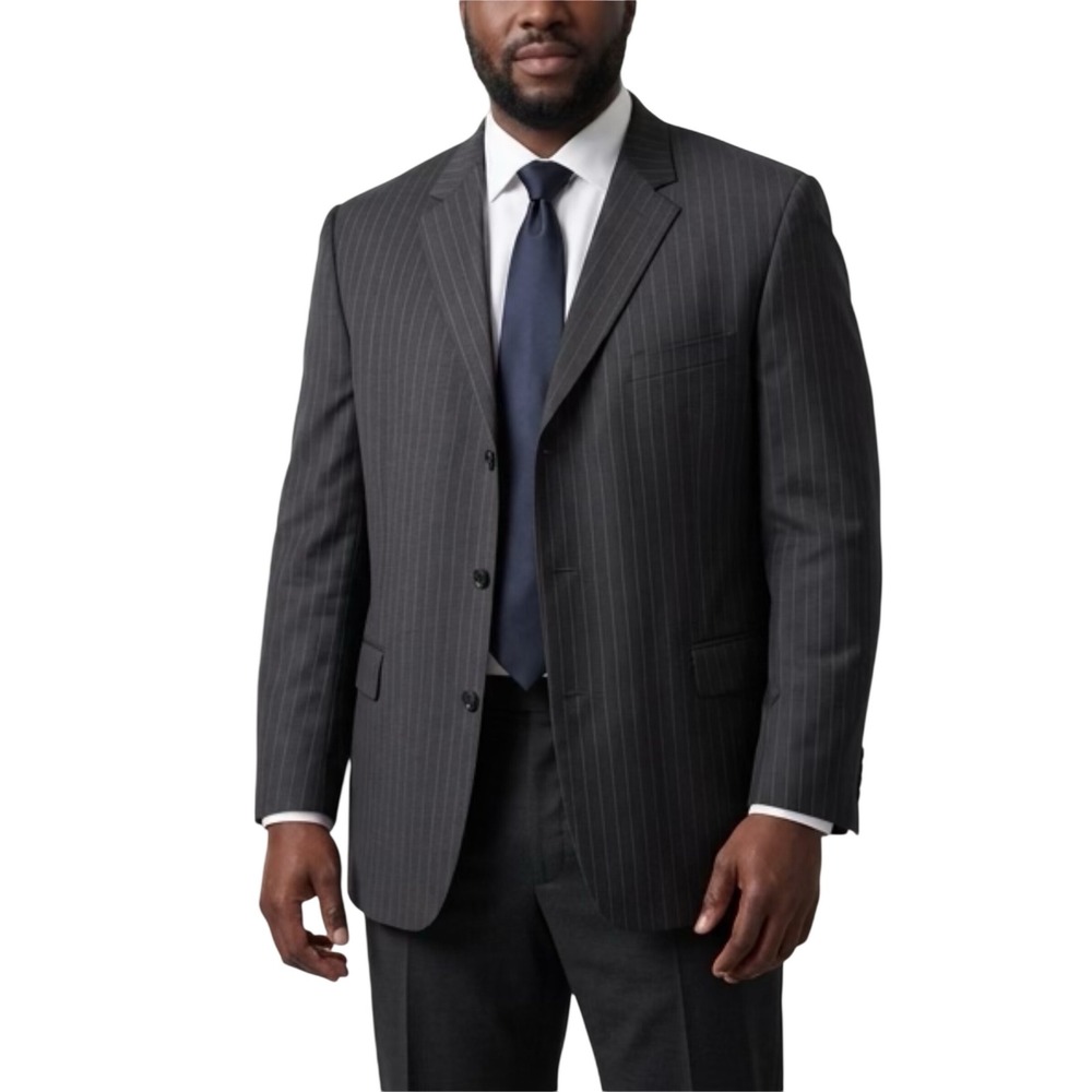 Pronto Uomo Couture Mens 48L Suit Jacket Super 120s Wool Charcoal Pinstripe